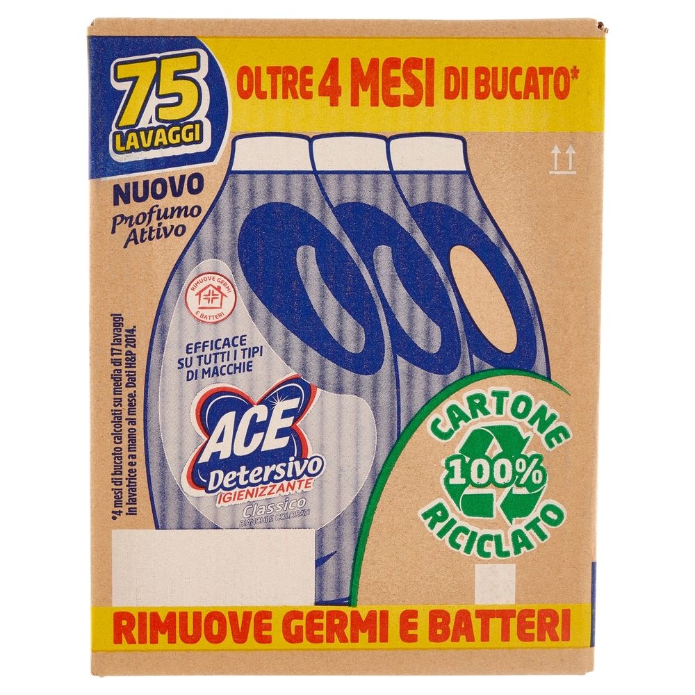 Ace Detersivo Liquido Classico Igienizzante 3 x 25 Lavaggi 3 x 1375 ml